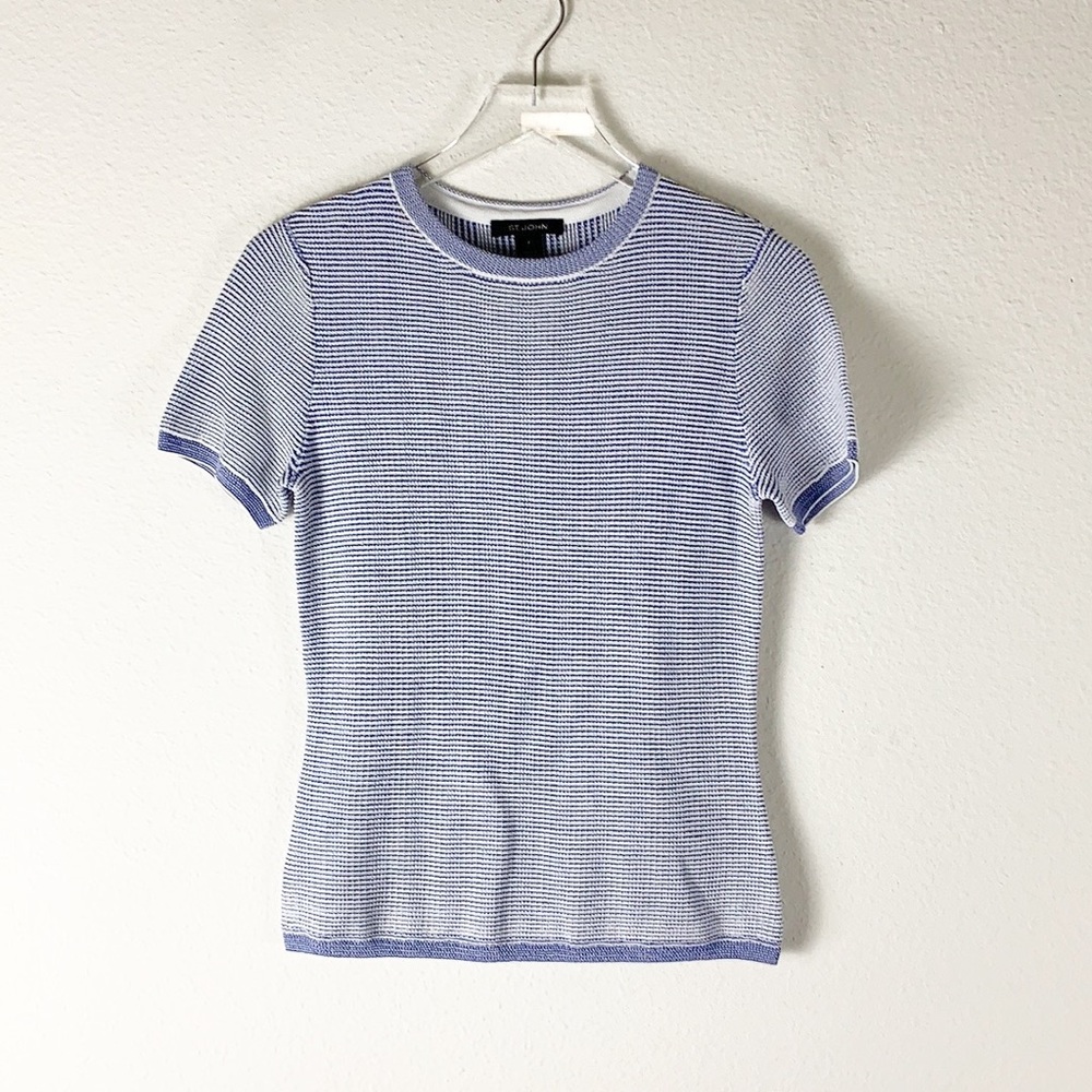 St. John Knit Blue Striped Casual T Shirt Blouse P